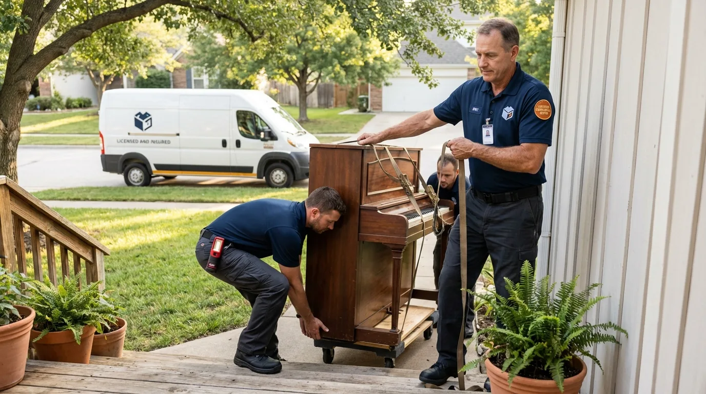 Licensed piano movers securing grand piano in Montesano, WA